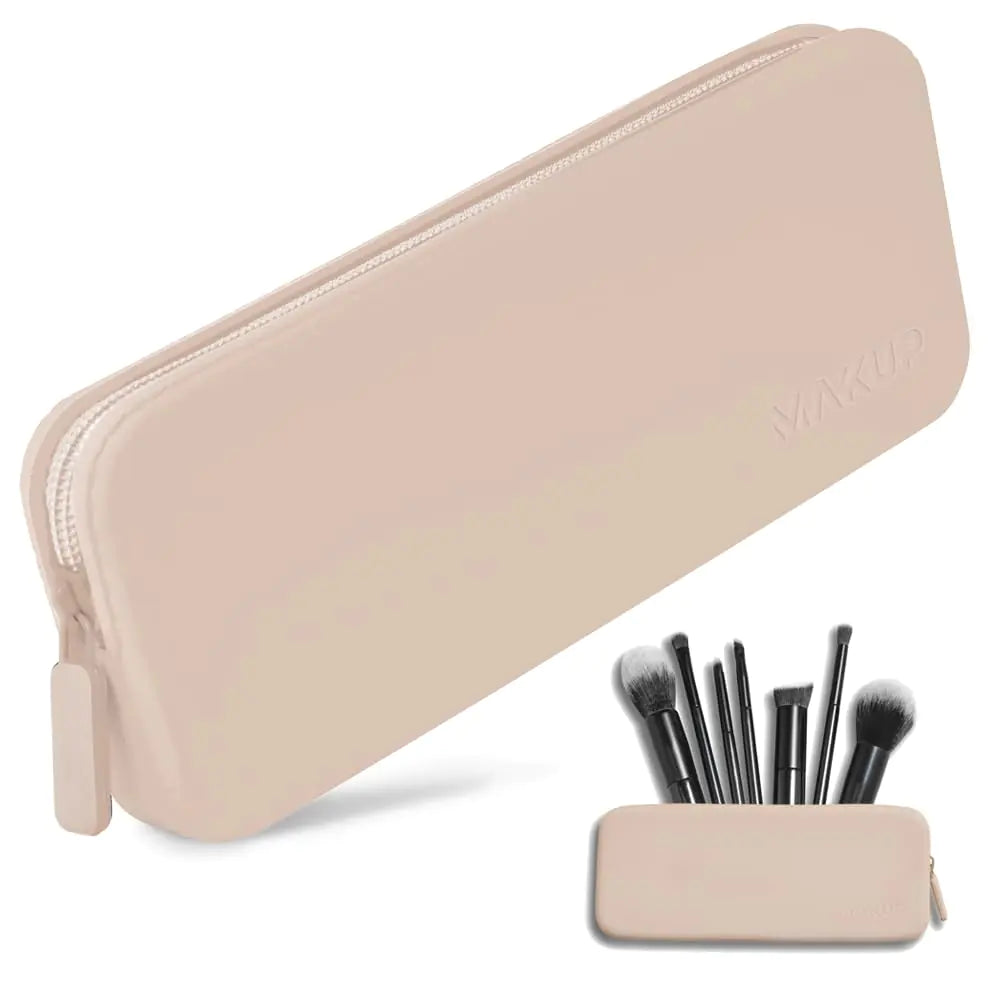 MAKUP Silicone Makeup Bag Makeup Brush Holder with Zipper for Organizing Cosmetics Makeup Brushes Tools and Pencils Washable Makeup Brush Holder Pouch for Travel (Nudist)