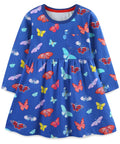 Hongshilian Girls Cotton Chirstmas Dress Long Sleeve Cartoon Appliques Casual Playwear Dresses(4TBlue&Butterflies)