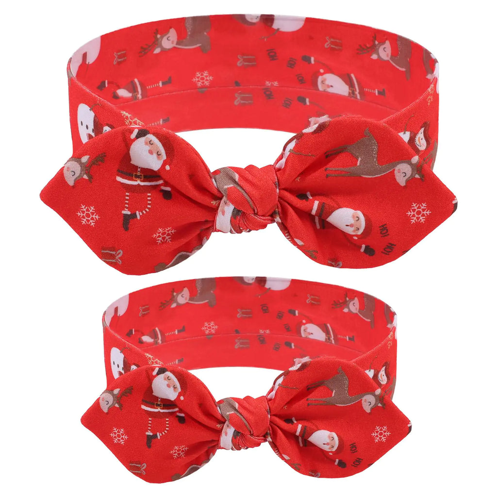 Subesty Chirstmas Baby Headbands 2 Pcs Red Elastic Mommy and Me Headbands Xmas Mother Daughter Matching Headbands Bandana Ear Baby hairbands Accessories for Toddler Baby Girls Women