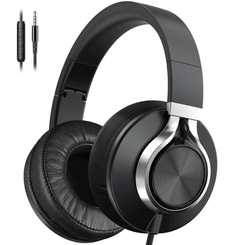 AILIHEN Headphones Wired with Volume Control Over-Ear Foldable Noise Isolation Headsets with Microphone 3.5mm for Teens Adult Smartphones Chromebook (Black)