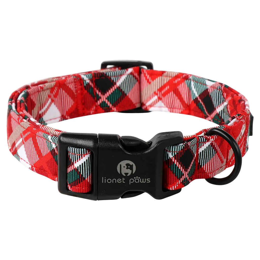 Lionet Paws Chirstmas Grid Dog Collar Red White Collars with Quick Release Buckle for Boy and Girl Female Dogs Large Neck 16-24 inches