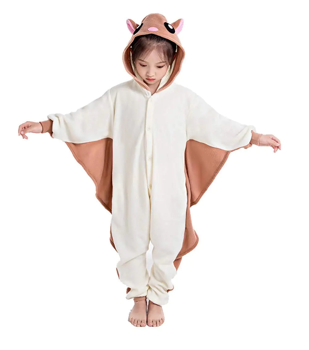 CANASOUR Polyster Unisex Child Pajamas Halloween Animal Cosplay Flying Squirrel Costume Chirstmas Anime One-Piece Onesie for Girls Boys 10-12 Years (10(125#) Flying Squirrel Pink)