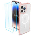 CYRILL Shine Mag Compatible with iPhone 14 Pro Case Magsafe (2022) Clear Case Glitter with Screen Protectors [2 Pack Tempered Glass Screen Protectors] - Rose Glitter