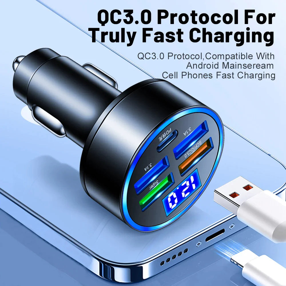 5 USB Port Super Fast Car Charger Adapter For iPhone Samsung Android Cell Phone