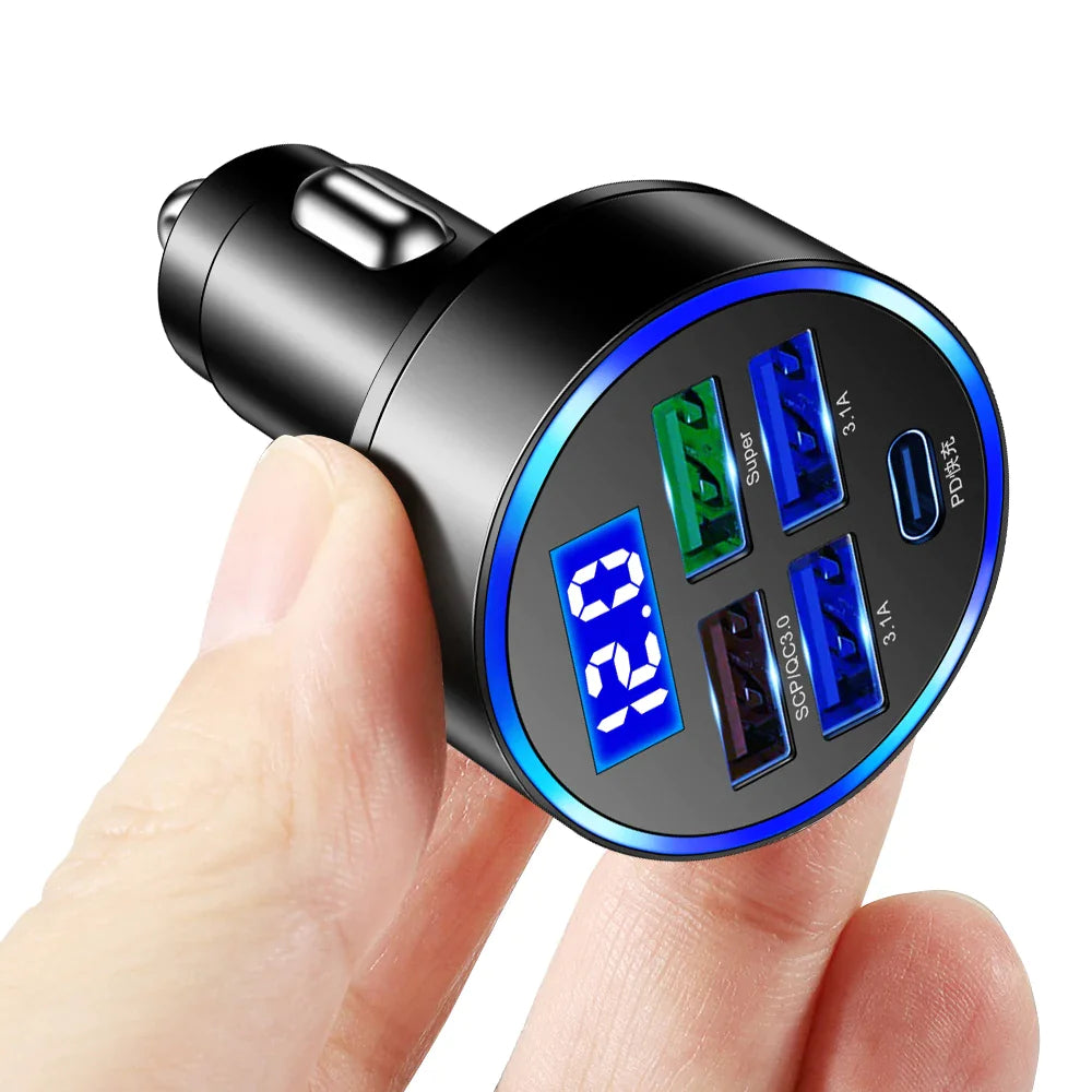 5 USB Port Super Fast Car Charger Adapter For iPhone Samsung Android Cell Phone